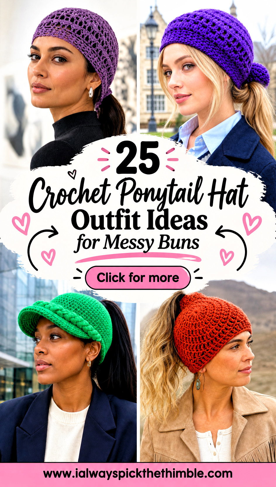 25 Crochet Ponytail Hat Outfit Ideas for Messy Buns - 25 Crochet Ponytail Hat Outfit Ideas for Messy Buns