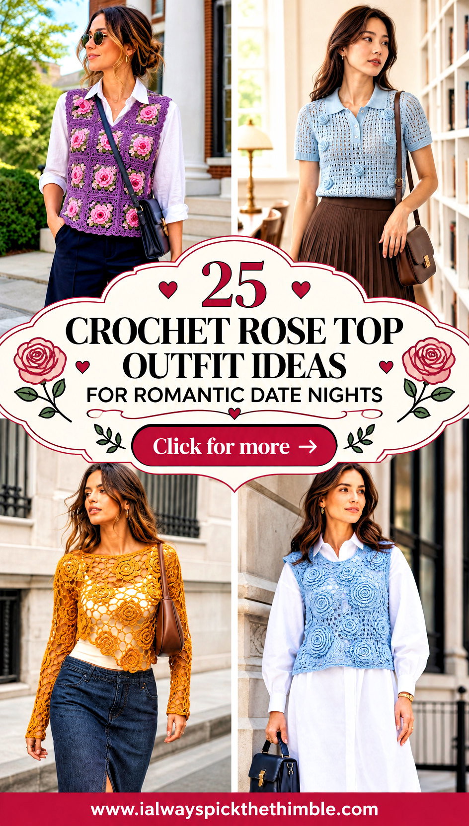 25 Crochet Rose Top Outfit Ideas for Romantic Date Nights - 25 Crochet Rose Top Outfit Ideas for Romantic Date Nights