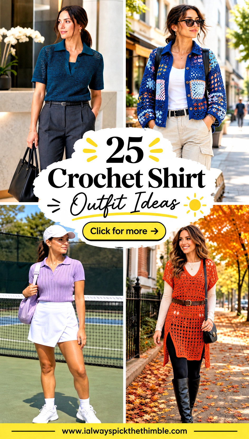 25 Crochet Shirt Outfit Ideas for Breezy City Weekends - 25 Crochet Shirt Outfit Ideas for Breezy City Weekends