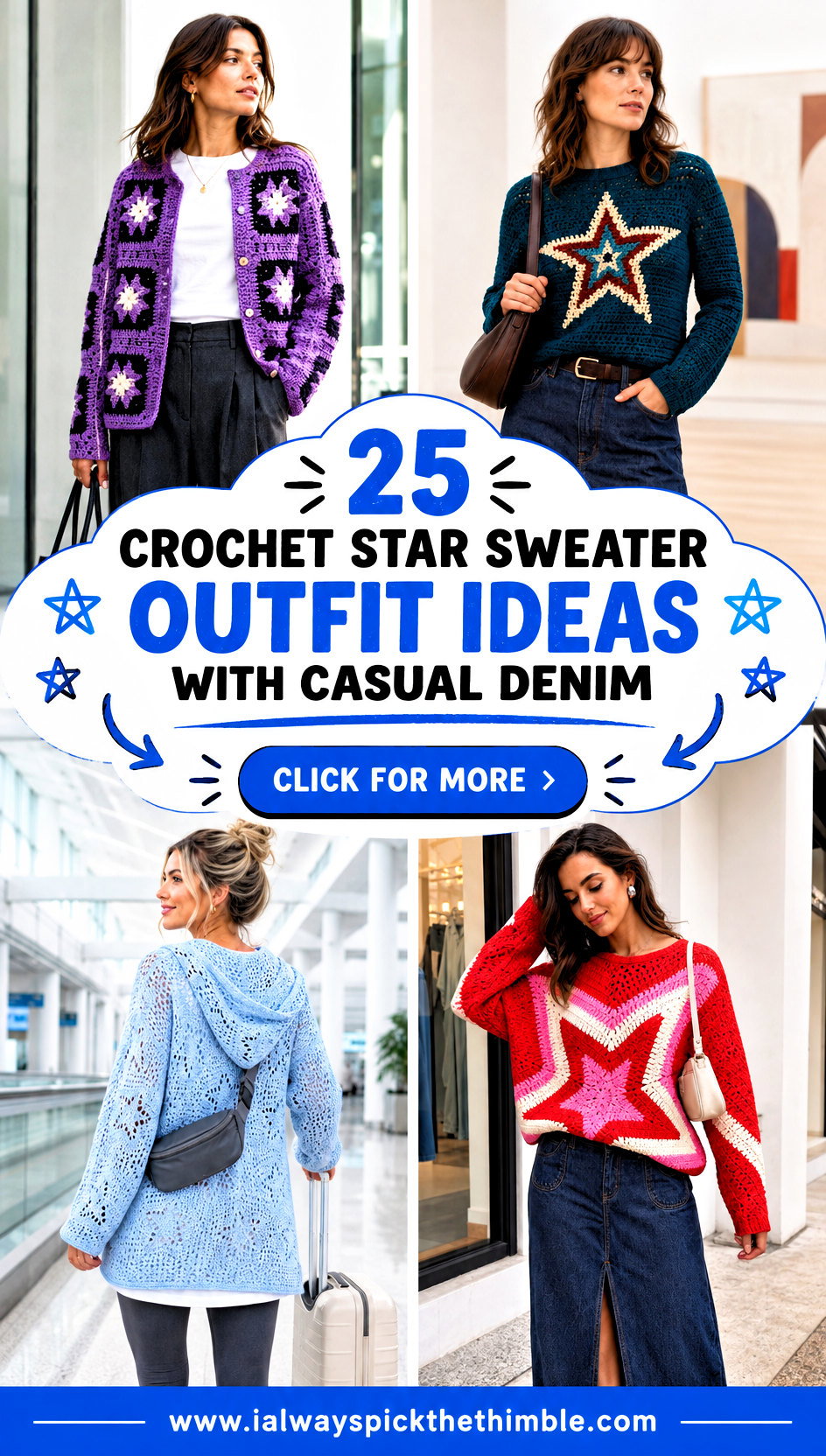 25 Crochet Star Sweater Outfit Ideas With Casual Denim - 25 Crochet Star Sweater Outfit Ideas With Casual Denim