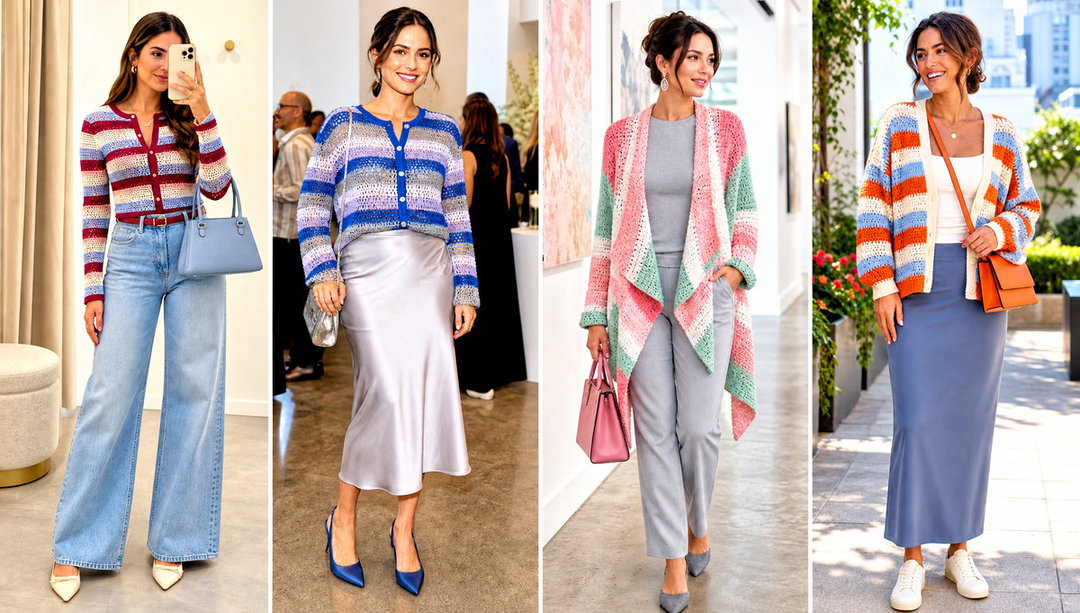 25 Crochet Striped Cardigan Outfit Ideas for Workdays