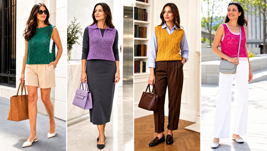 25 Crochet Sweater Vest Outfit Ideas for Office Layers