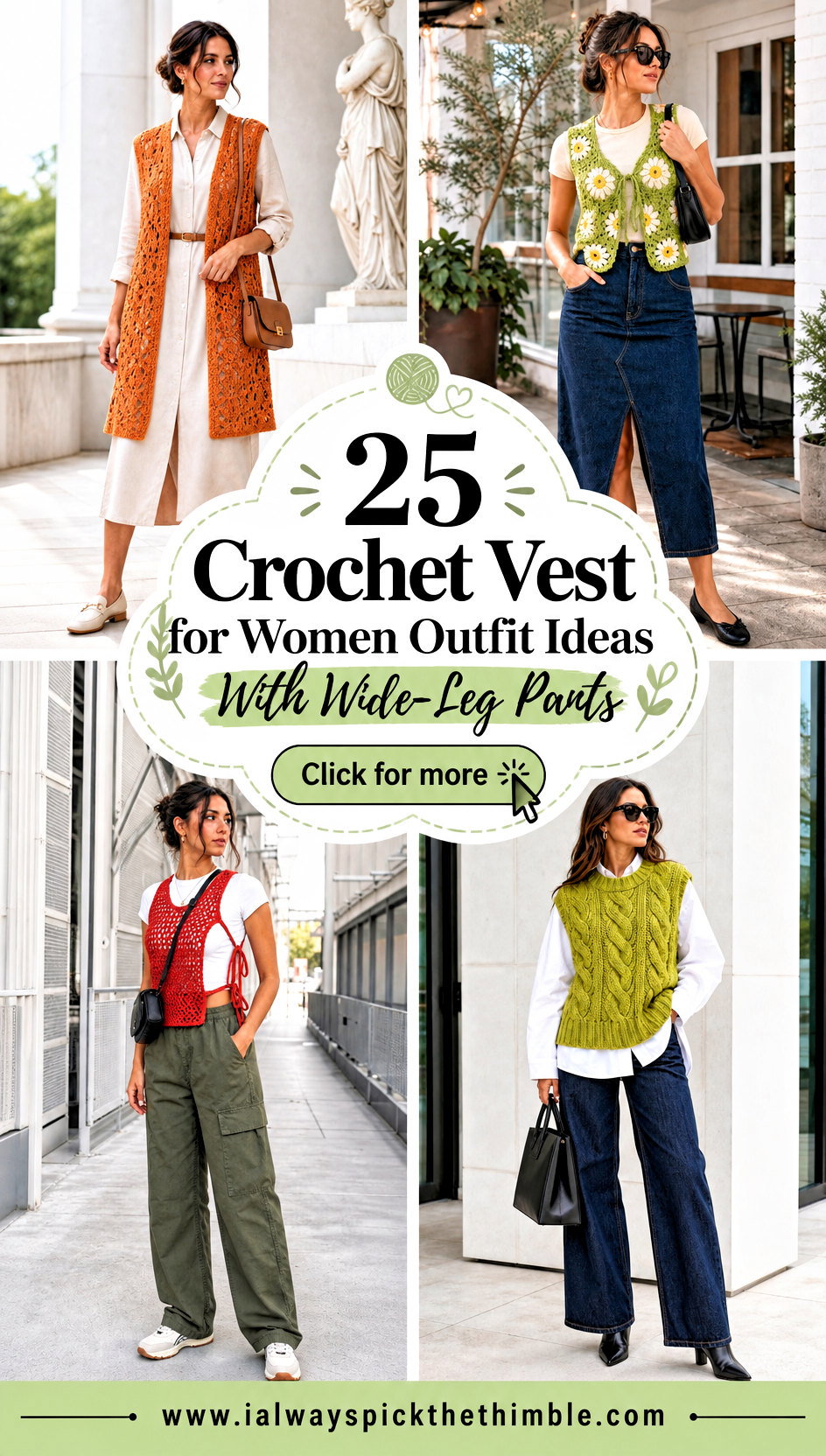 25 Crochet Vest for Women Outfit Ideas With Wide-Leg Pants - 25 Crochet Vest for Women Outfit Ideas With Wide-Leg Pants