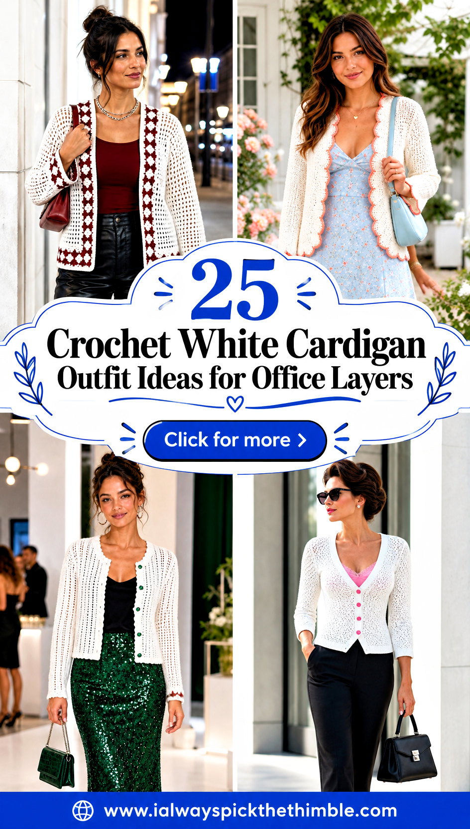 25 Crochet White Cardigan Outfit Ideas for Office Layers - 25 Crochet White Cardigan Outfit Ideas for Office Layers