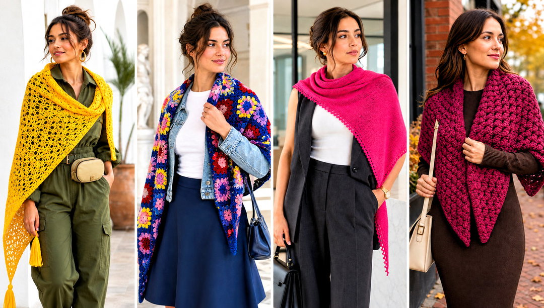 25 Easy Simple Crochet Triangle Shawl Outfit Ideas for Fall