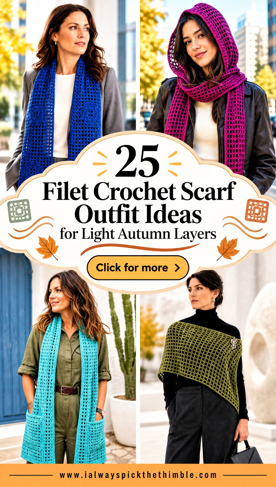 25 Filet Crochet Scarf Outfit Ideas for Light Autumn Layers - 25 Filet Crochet Scarf Outfit Ideas for Light Autumn Layers