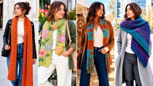 25 Fun Crochet Scarf Outfit Ideas for Bright Winter Looks