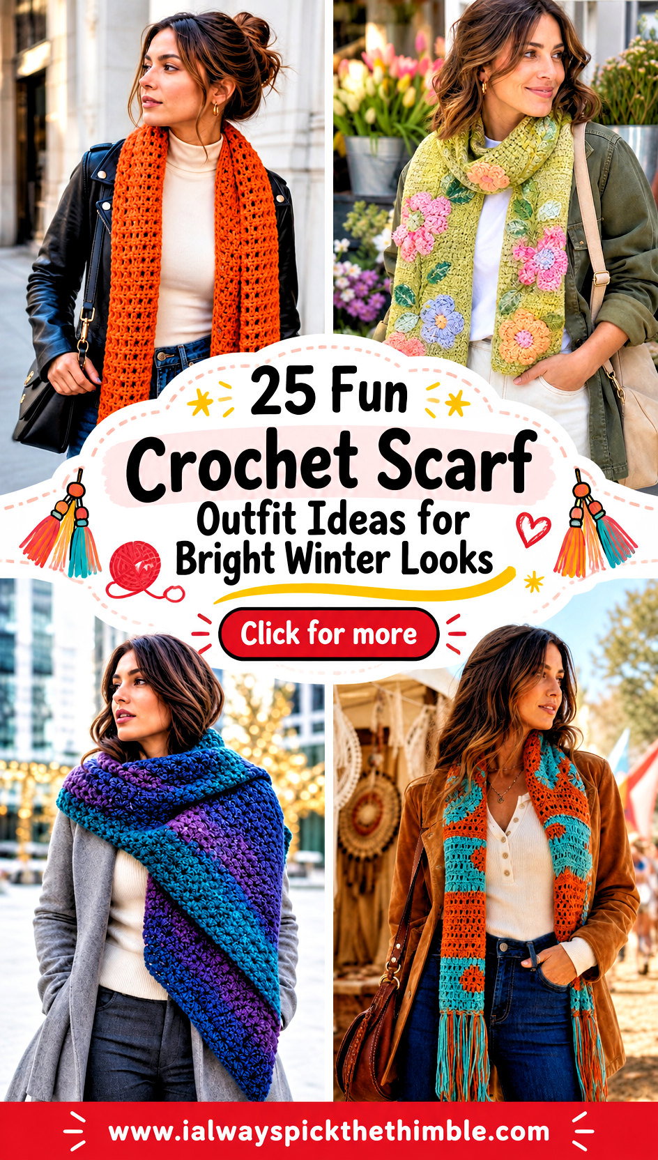25 Fun Crochet Scarf Outfit Ideas for Bright Winter Looks - 25 Fun Crochet Scarf Outfit Ideas for Bright Winter Looks