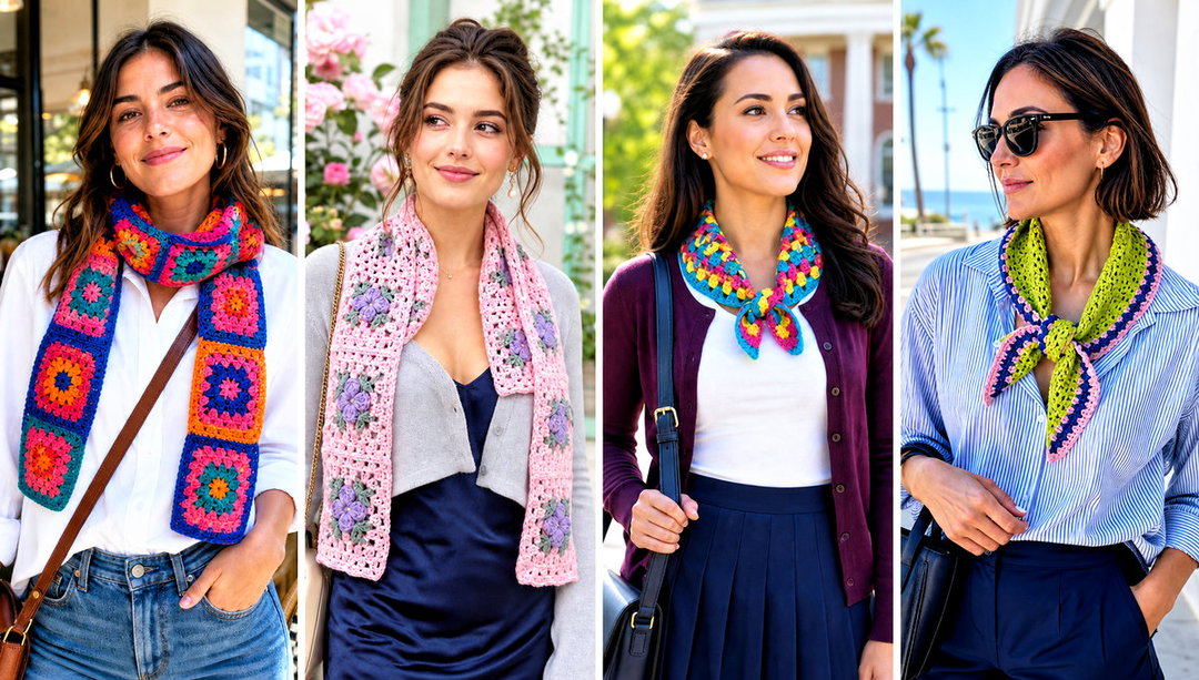 25 Granny Crochet Scarf Outfit Ideas for Cozy Layers