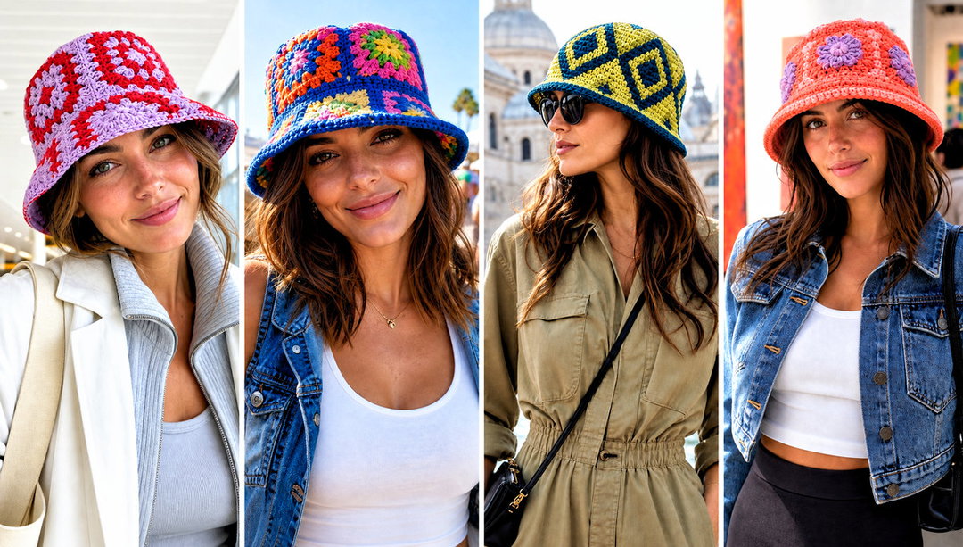 25 Granny Square Crochet Bucket Hat Outfit Ideas to Travel