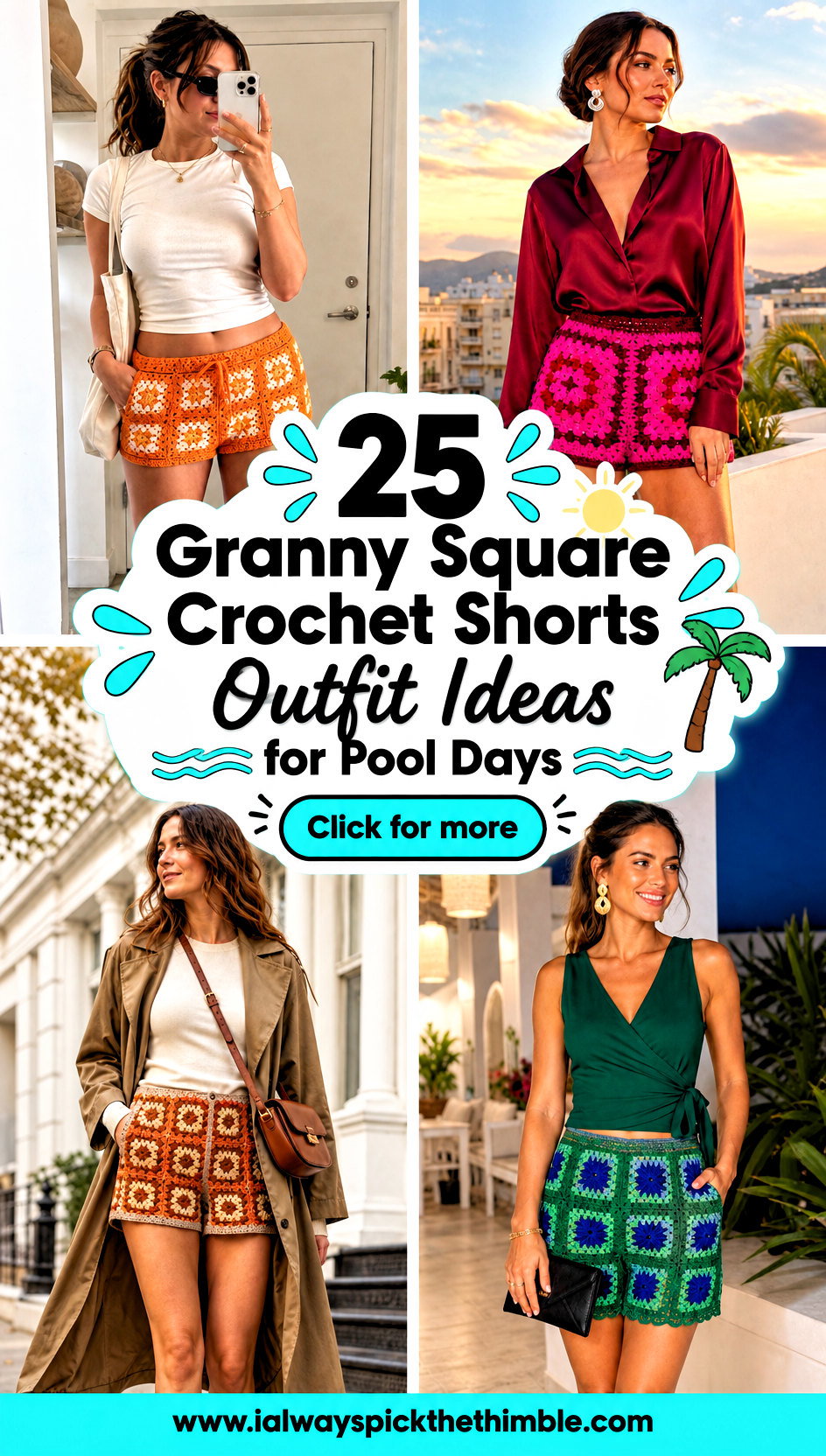 25 Granny Square Crochet Shorts Outfit Ideas for Pool Days - 25 Granny Square Crochet Shorts Outfit Ideas for Pool Days