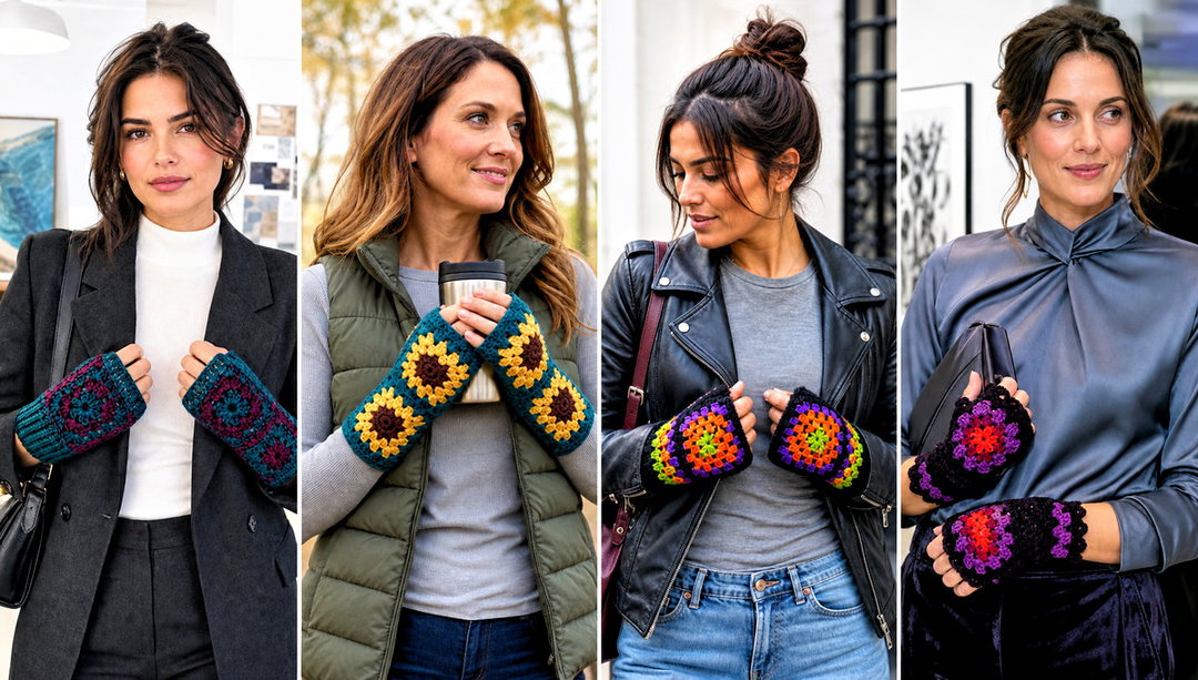 25 Granny Square Fingerless Gloves Outfit Ideas for Fall