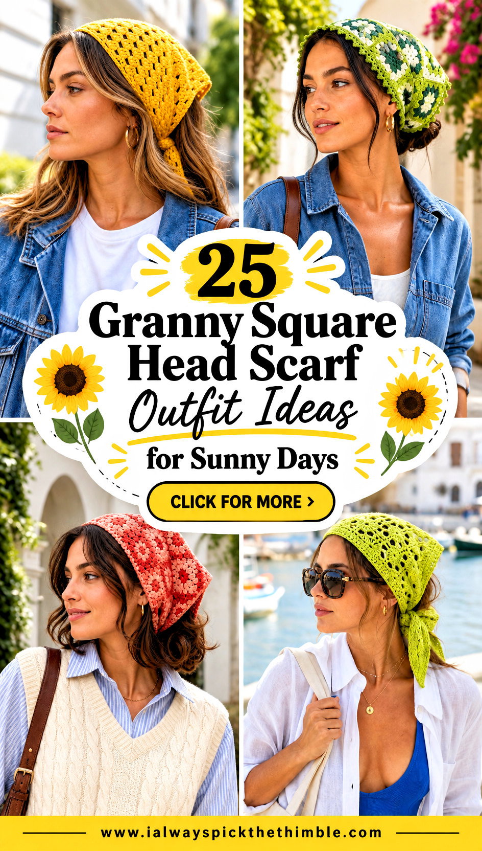 25 Granny Square Head Scarf Outfit Ideas for Sunny Days - 25 Granny Square Head Scarf Outfit Ideas for Sunny Days