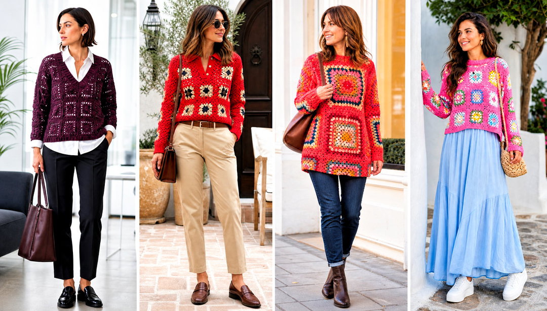 25 Granny Square Jumper Outfit Ideas for Cool Mornings