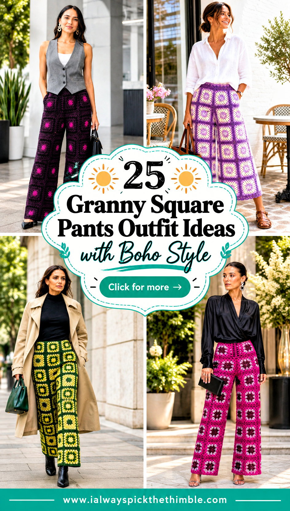 25 Granny Square Pants Outfit Ideas with Boho Style - 25 Granny Square Pants Outfit Ideas with Boho Style