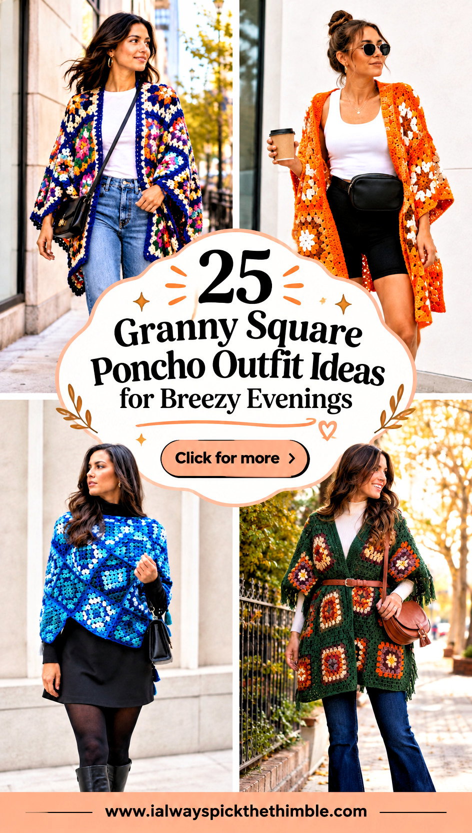 25 Granny Square Poncho Outfit Ideas for Breezy Evenings - 25 Granny Square Poncho Outfit Ideas for Breezy Evenings