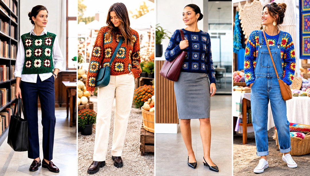25 Granny Square Pullover Sweater Outfit Ideas for Brunch