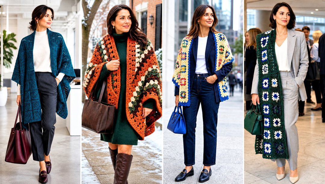 25 Granny Square Shawl Outfit Ideas for Dressy Layers