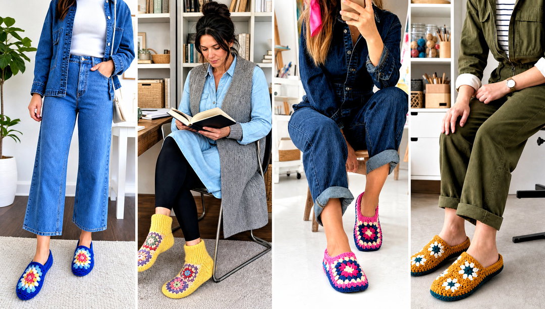25 Granny Square Slippers Outfit Ideas for Cozy Days In