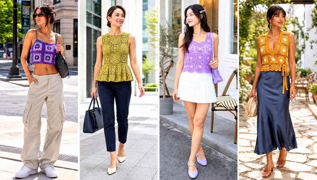 25 Granny Square Summer Top Outfit Ideas for Beach Getaways