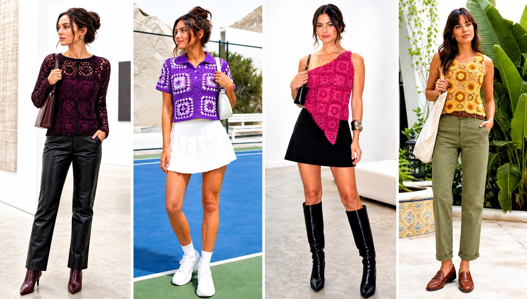 25 Granny Square Tops Outfit Ideas for Casual Denim Days