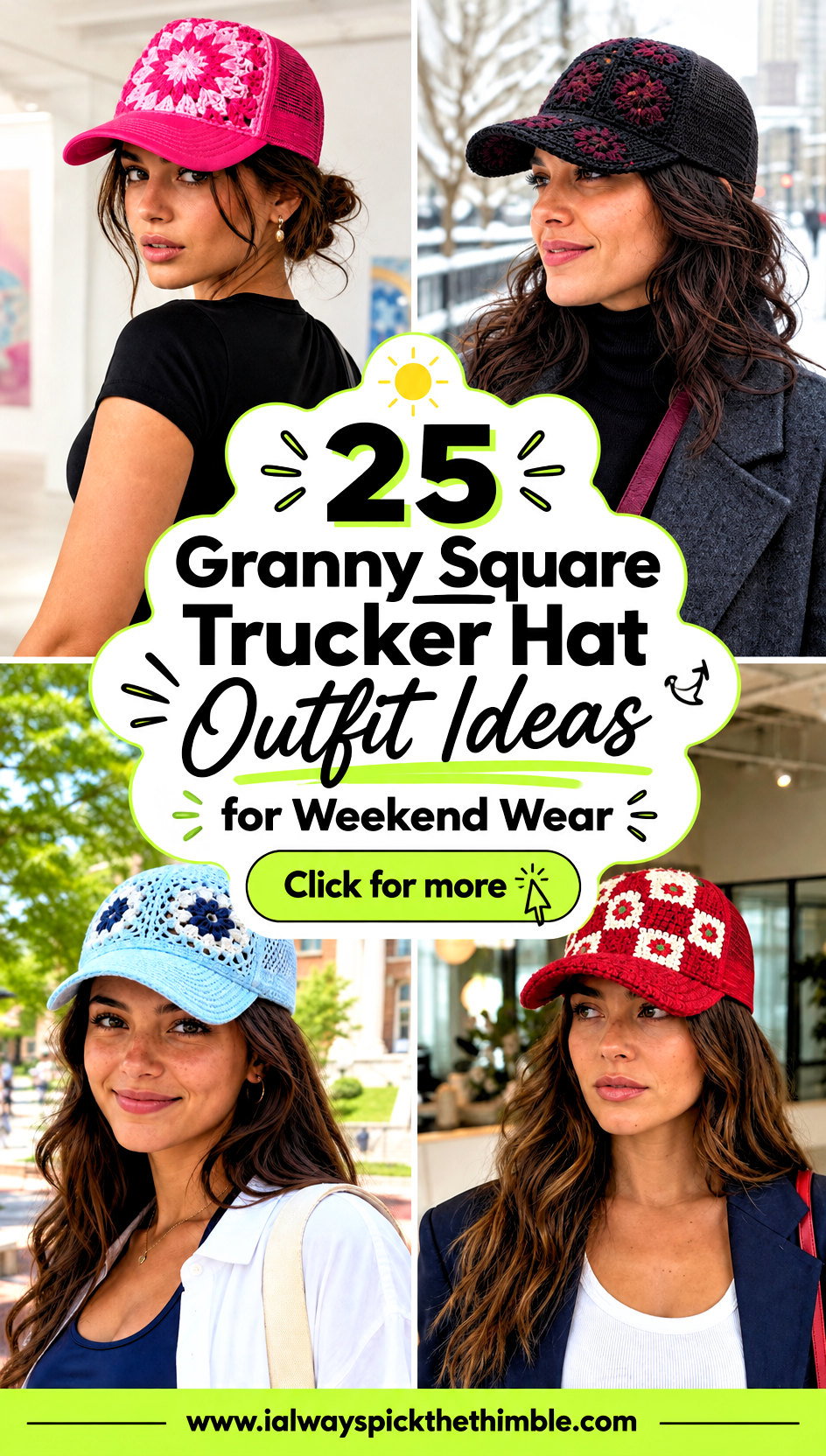 25 Granny Square Trucker Hat Outfit Ideas for Weekend Wear - 25 Granny Square Trucker Hat Outfit Ideas for Weekend Wear