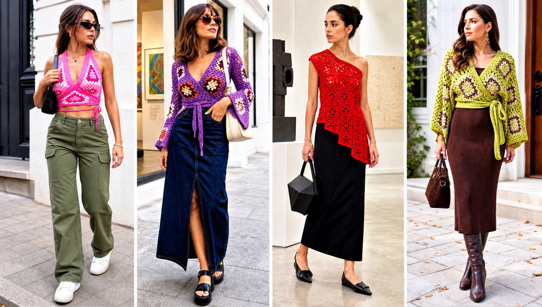 25 Granny Square Wrap Top Outfit Ideas for Warm Evenings