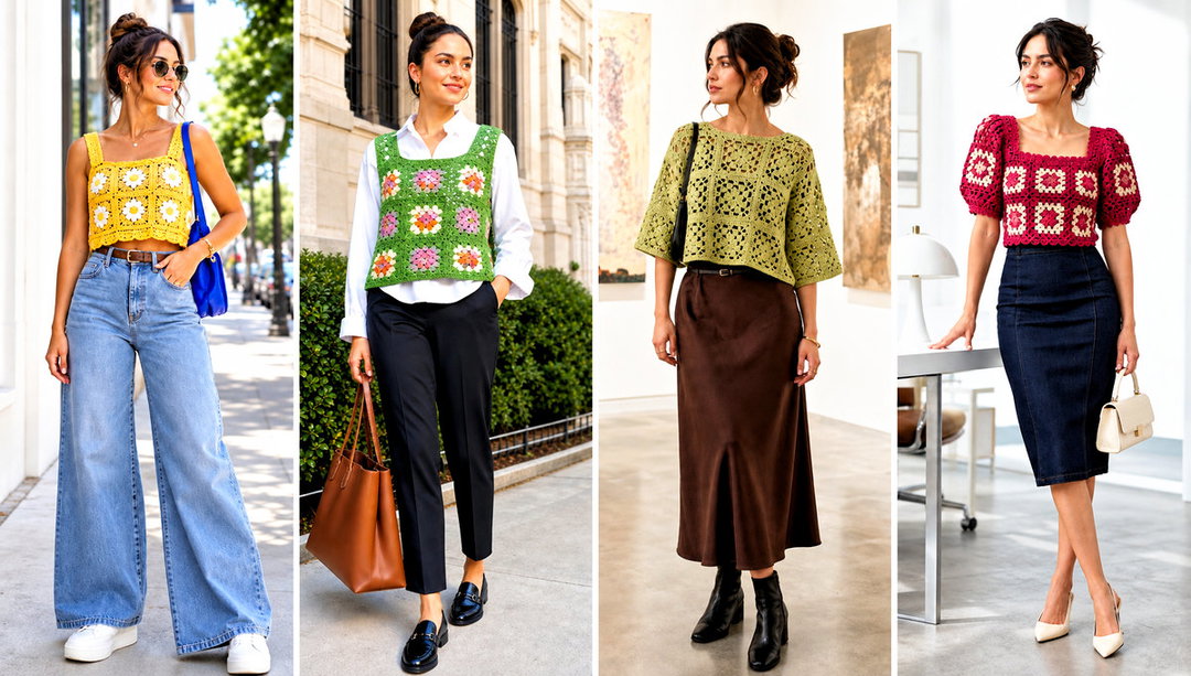 25 Granny Squares Top Outfit Ideas for Playful Color Combos