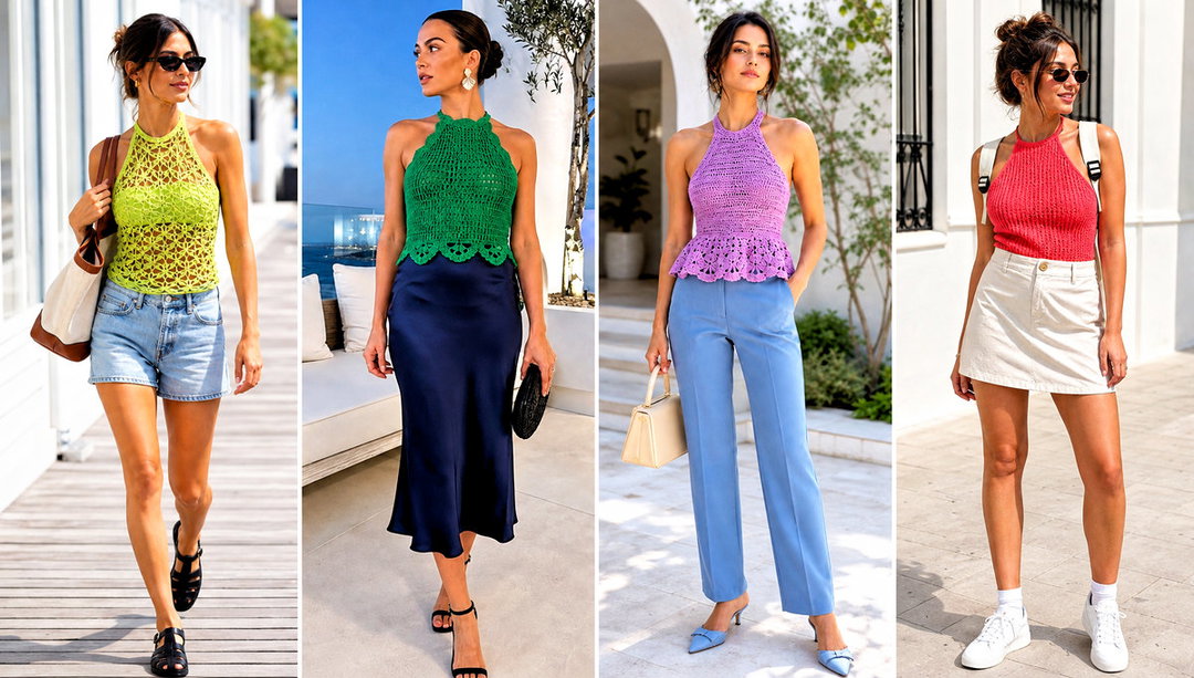 25 Halter Neck Crochet Top Outfit Ideas for Summer Nights