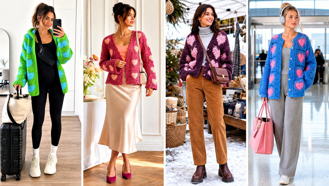 25 Heart Granny Square Cardigan Outfit Ideas for Date Night