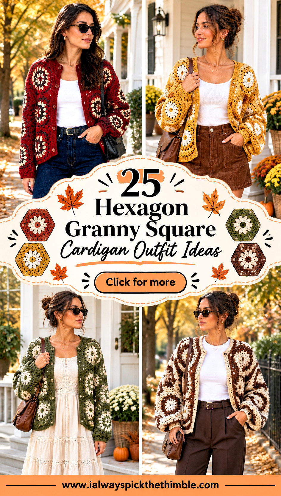 25 Hexagon Granny Square Cardigan Outfit Ideas for Fall - 25 Hexagon Granny Square Cardigan Outfit Ideas for Fall