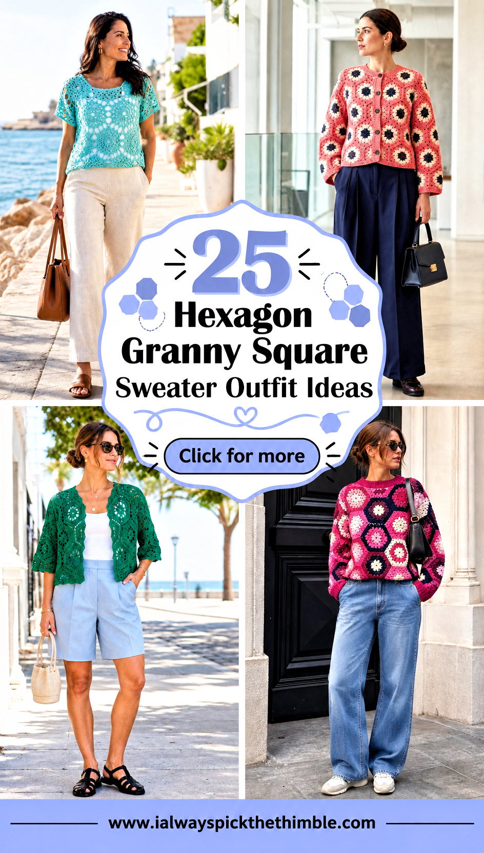 25 Hexagon Granny Square Sweater Outfit Ideas for Cool Days - 25 Hexagon Granny Square Sweater Outfit Ideas for Cool Days