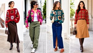 25 Large Granny Square Sweater Outfit Ideas for Cozy Days