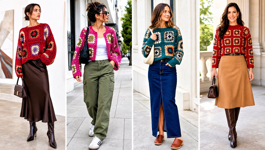 25 Large Granny Square Sweater Outfit Ideas for Cozy Days