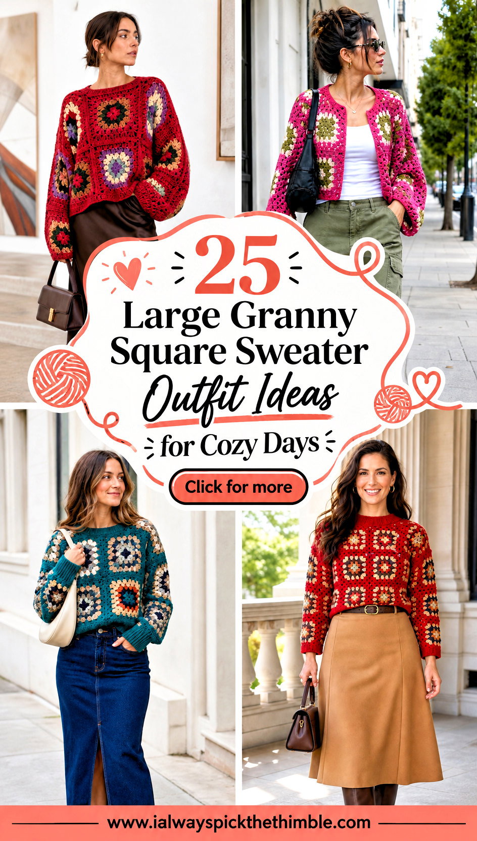 25 Large Granny Square Sweater Outfit Ideas for Cozy Days - 25 Large Granny Square Sweater Outfit Ideas for Cozy Days
