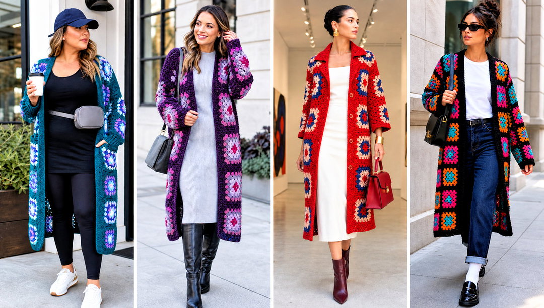 25 Long Granny Square Cardigan Outfit Ideas for Fall