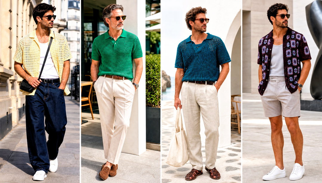 25 Mens Crochet Top Outfit Ideas for Beach Getaways