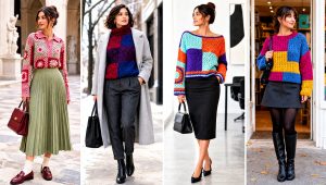 25 Patchwork Crochet Sweater Outfit Ideas in Bold Colors