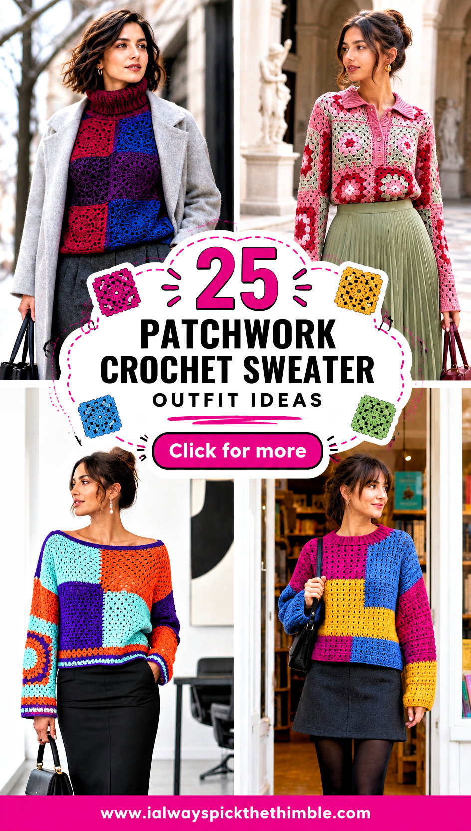25 Patchwork Crochet Sweater Outfit Ideas in Bold Colors - 25 Patchwork Crochet Sweater Outfit Ideas in Bold Colors