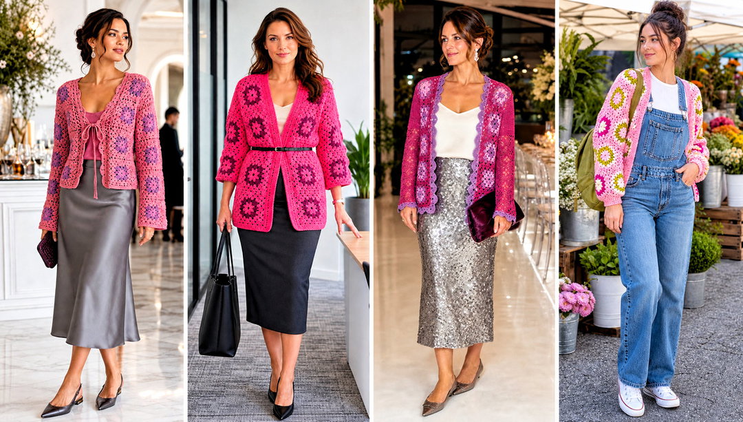 25 Pink Granny Square Cardigan Outfit Ideas With Denim
