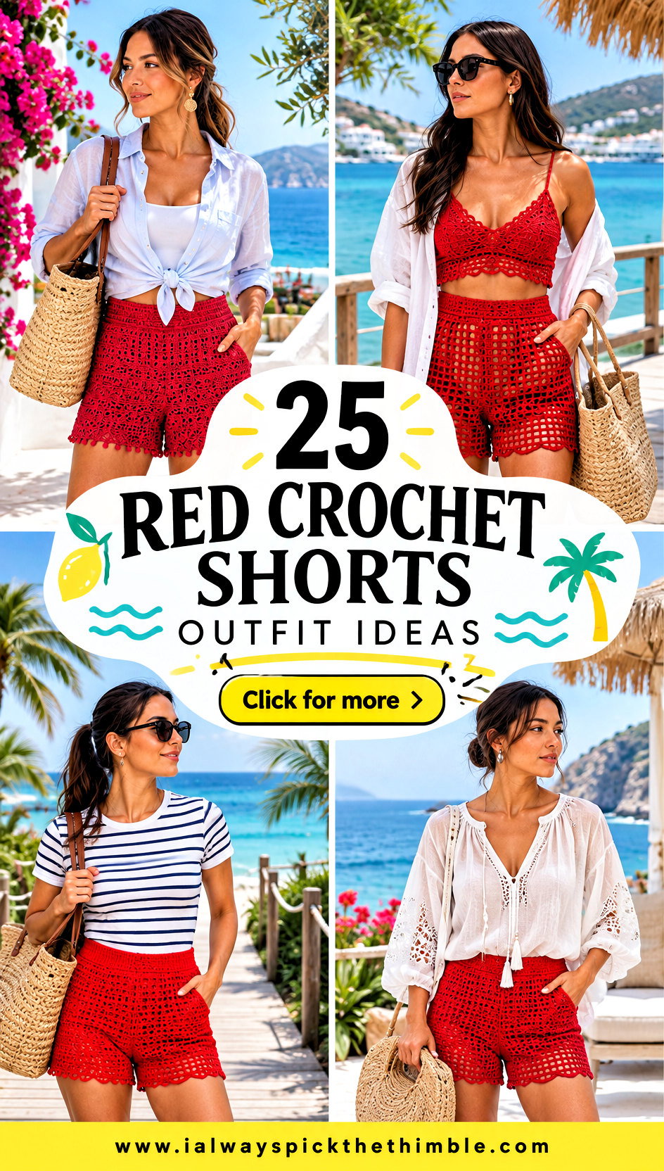 25 Red Crochet Shorts Outfit Ideas for Beach Getaways - 25 Red Crochet Shorts Outfit Ideas for Beach Getaways