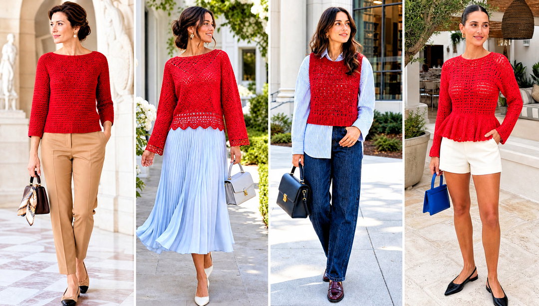 25 Red Crochet Sweater Outfit Ideas for Cozy Days Out