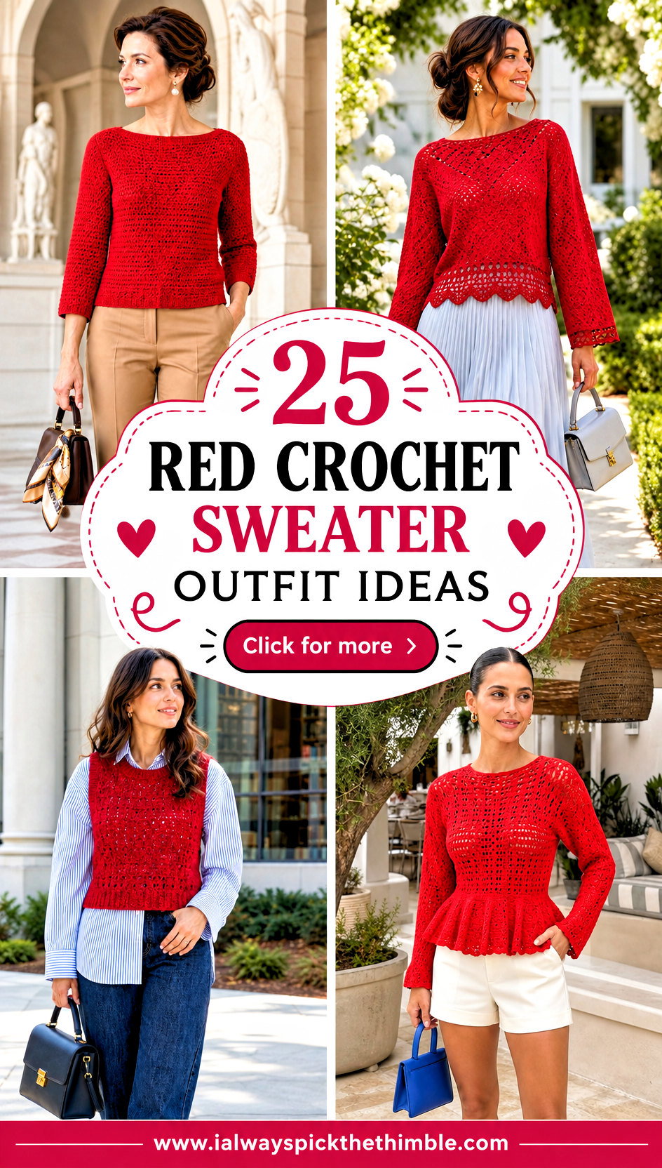 25 Red Crochet Sweater Outfit Ideas for Cozy Days Out - 25 Red Crochet Sweater Outfit Ideas for Cozy Days Out