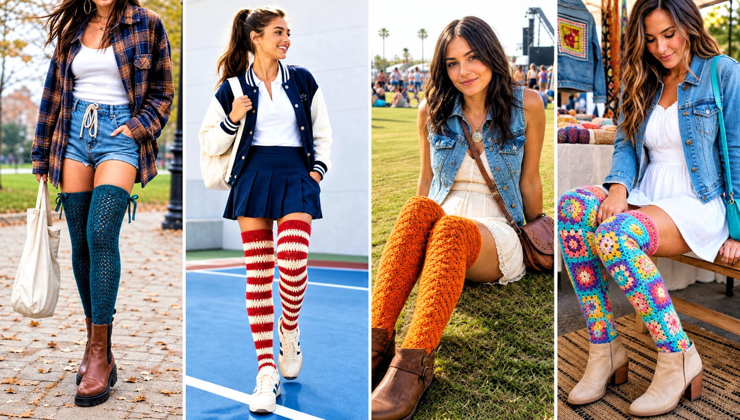 25 Thigh High Crochet Socks Outfit Ideas With Mini Skirts