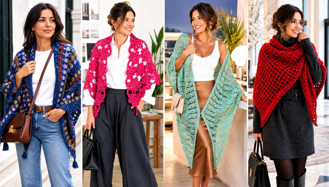 25 Triangle Crochet Shawl Outfit Ideas for Dressy Layers