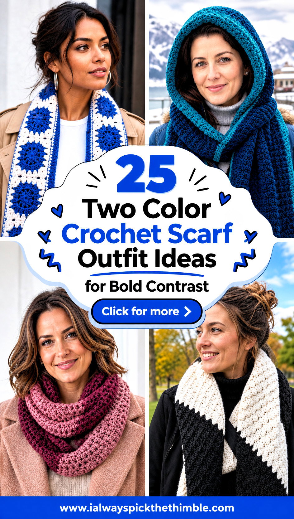 25 Two Color Crochet Scarf Outfit Ideas for Bold Contrast - 25 Two Color Crochet Scarf Outfit Ideas for Bold Contrast