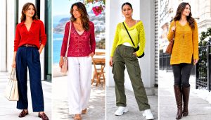 25 V Neck Crochet Sweater Outfit Ideas for Relaxed Days
