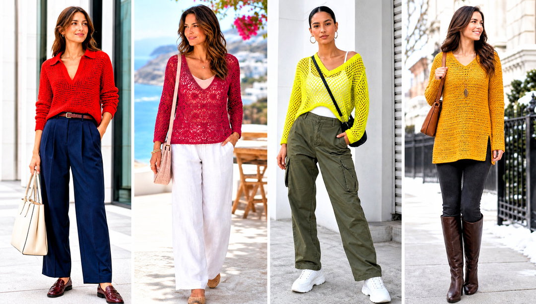 25 V Neck Crochet Sweater Outfit Ideas for Relaxed Days