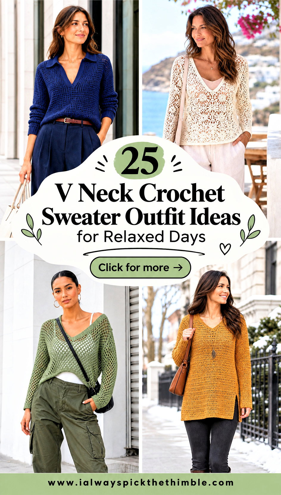 25 V Neck Crochet Sweater Outfit Ideas for Relaxed Days - 25 V Neck Crochet Sweater Outfit Ideas for Relaxed Days