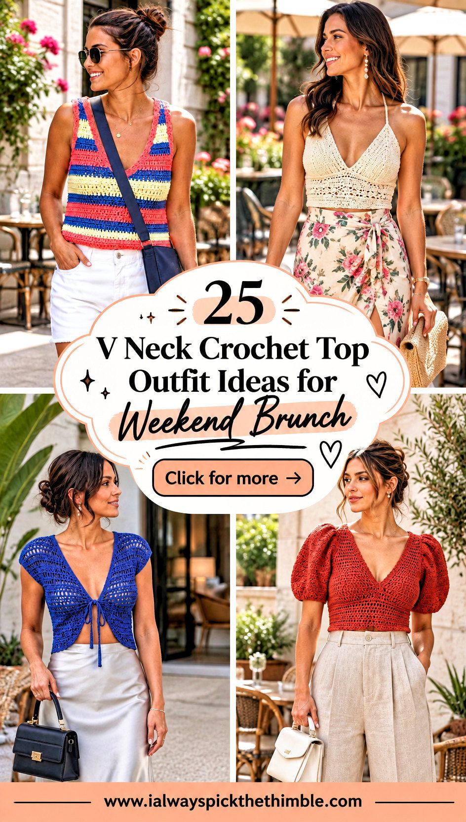 25 V Neck Crochet Top Outfit Ideas for Weekend Brunch - 25 V Neck Crochet Top Outfit Ideas for Weekend Brunch
